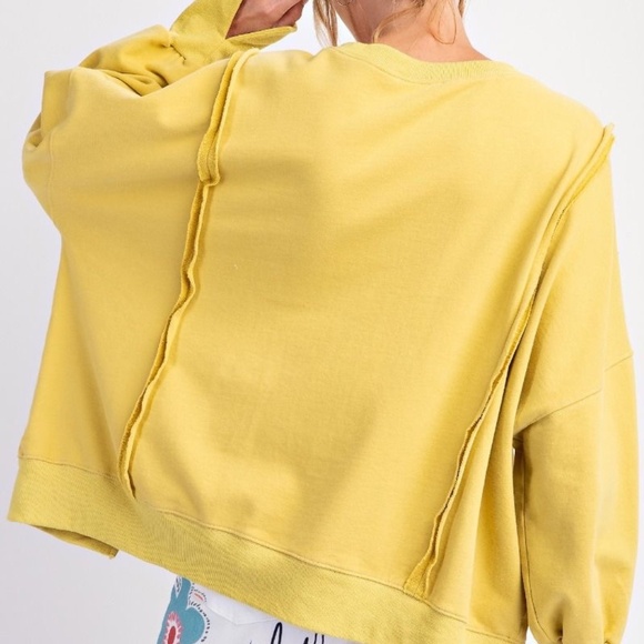 New Easel LOVE Pullover Oversized Sweatshirt Knit Patches Plus Size Top Mustard - Picture 5 of 6